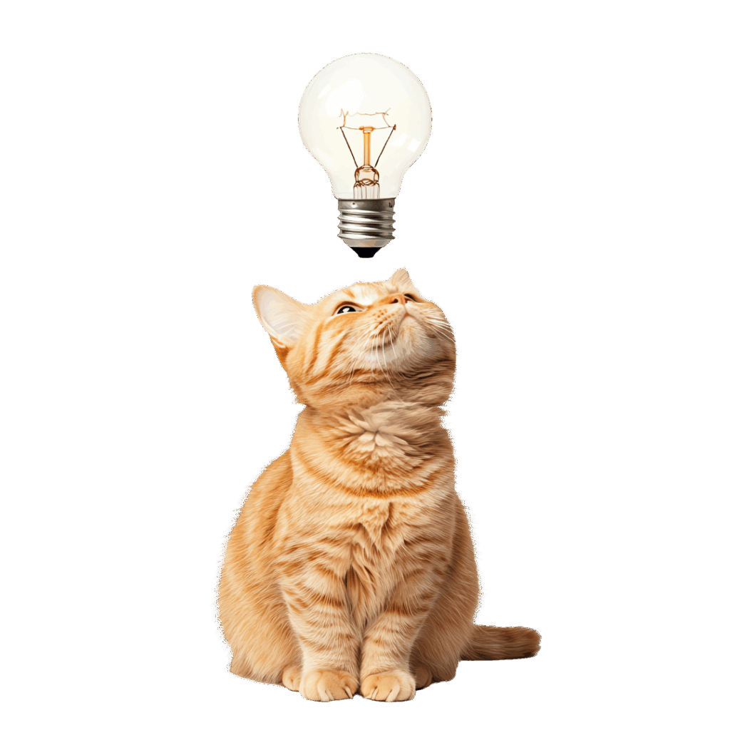 Decorative cutout of an orange cat with a lightbulb over its head